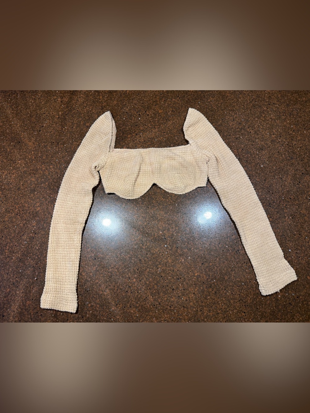 SHEIN Neutral Beige Waffle Knit Cropped Top